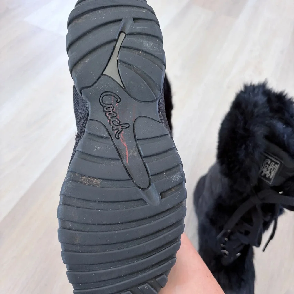 Coach Jennie Black Signature Monogram Quilted Faux Fur Snow Boots Q522 Womens 7B